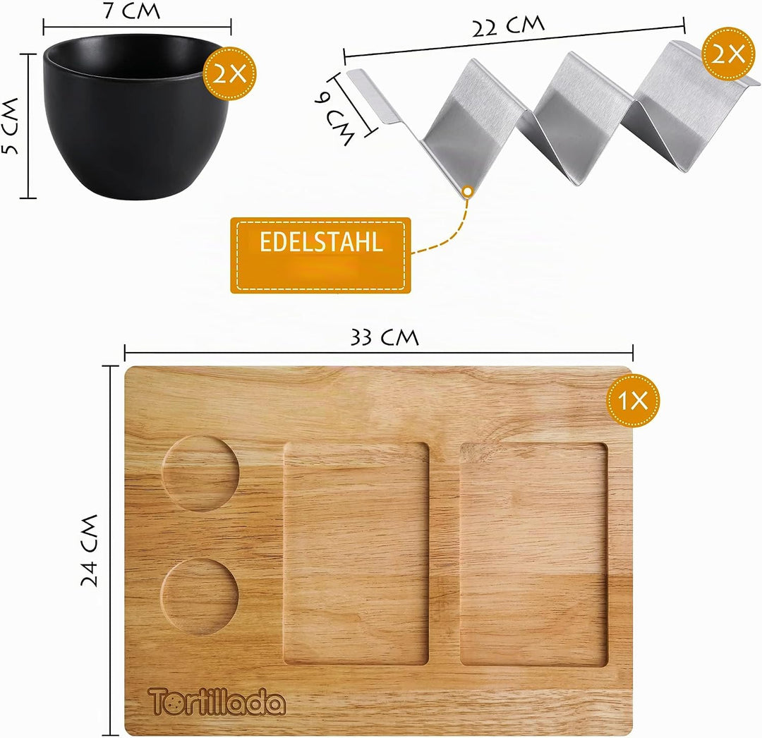 Tortillada - Taco Halter Set/Hotdog Halterung im Set aus Edelstahl für bis zu 6 Tacos - inkl. Servie