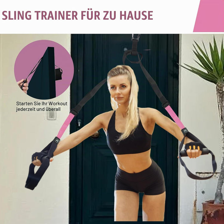 Schlingentrainer für ein Ganzkörpertraining für Home Gym Der Sling trainer wird mit einer eigenen Ne
