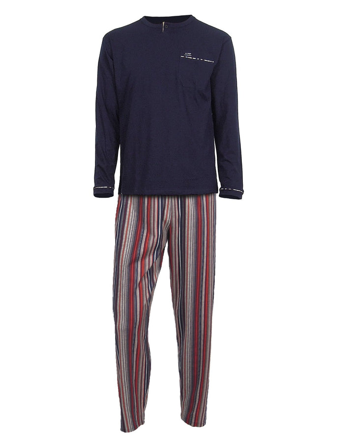 e.VIP® Herren Schlafanzug Luke 326 aus Reiner Baumwolle M Marine/Weinrot, M Marine/Weinrot