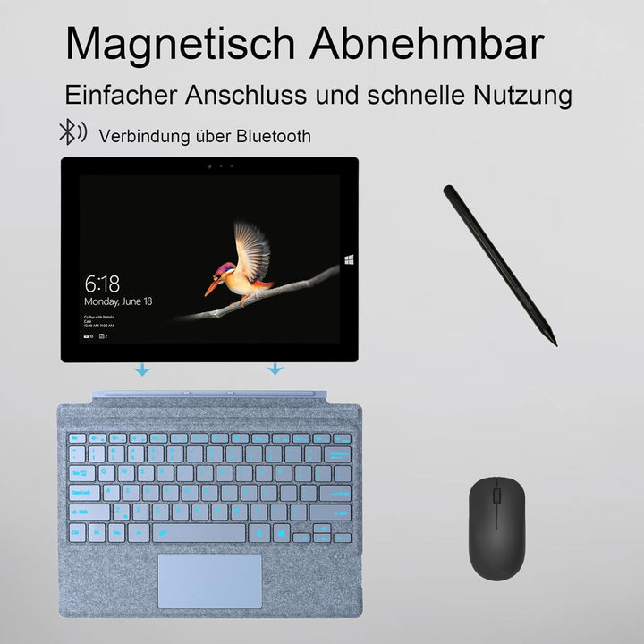 Bluetooth-Tastatur für Microsoft Surface Pro Copilot+ PC (11. Edition), kompatibel mit Pro 8 Pro 9 P