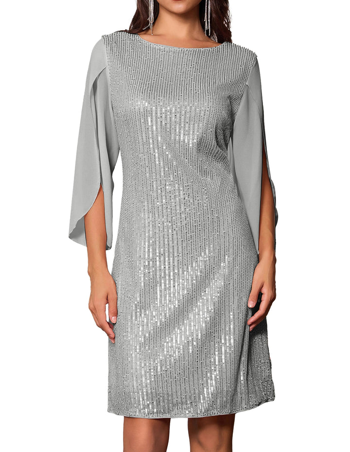 GRACE KARIN Damen Pailletten Kleid 3/4 Ärmel Party Cocktailkleid Club Glitzer Kleid Vintage MidiKlei