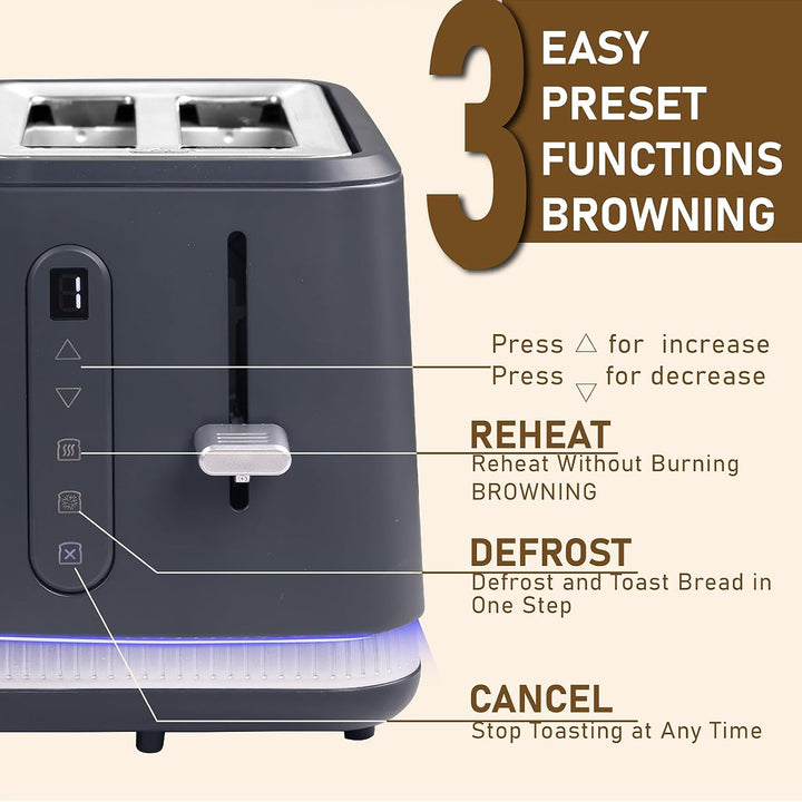 Huogary Toaster 2 Slices, Toasters Wide Slot, Bread Toaster with Cancel, Reheat, Defrost Function, T