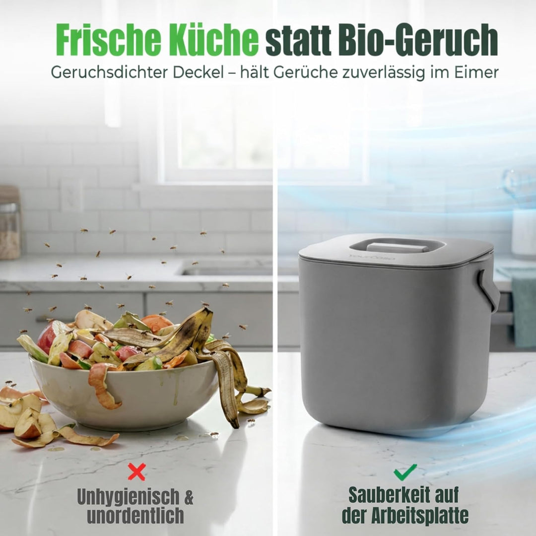 YourCasa Biomülleimer Küche 7L - Komposteimer mit herausnehmbarem Sieb & Deckel - geruchsdicht, spül
