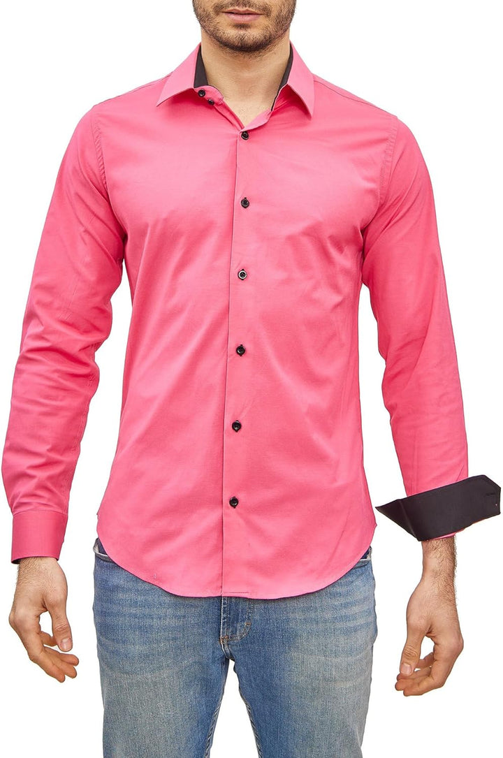 Subliminal Mode - Leicht zu bügeln, Herrenhemd, zweifarbig, einfarbig, Langarm, Slim Fit, Business,