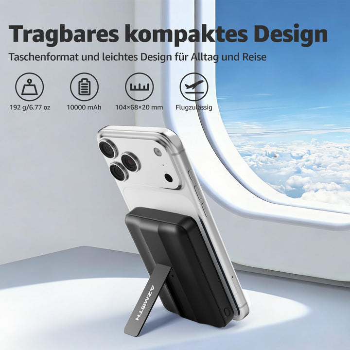 Magnetische Wireless Powerbank 10000mAh, Kompatibel mit MagSafe, Tragbare 15W Kabelloses Schnelllade