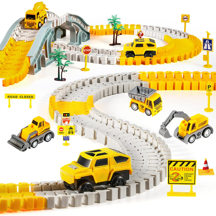 Kizplays 260pcs Autorennbahn Rennbahn 6 Cars Bagger Spielzeug ab Spielzeugautos Autobahn ab 3 4 5 6