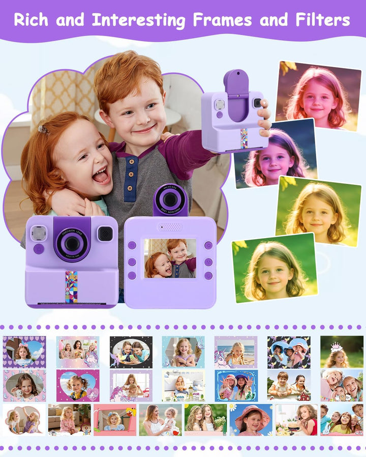 Sofortbildkamera Kinder, 1080P HD Kinderkamera Sofortbildkamera mit Sofortdruck, 32GB SD-Karte & 5 R