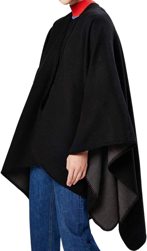 Lifetooler Frauen Poncho Damen Open Front Winterstrickjacke Lady Wendeumhang Bedruckte übergrosse Um