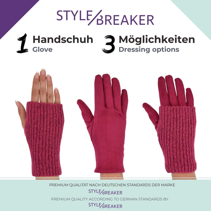 styleBREAKER Damen Touchscreen Stoff Handschuhe mit abnehmbaren Strick Stulpen, warme Fingerhandschu