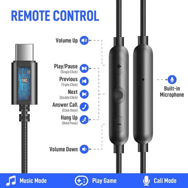 USB C Kopfhörer für Samsung A57 A37 Galaxy A55 A36 S26,In Ear Typ C Headset | USB C Anschluss Ohrhör