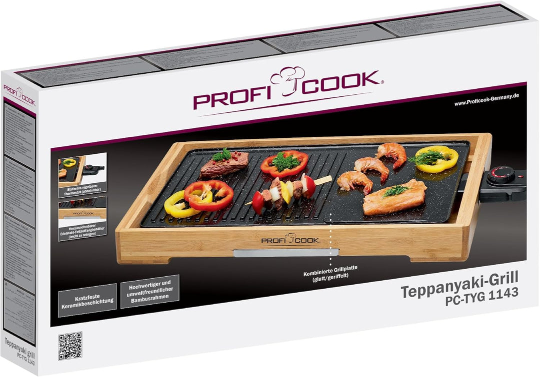 Profi Cook PC-TYG 1143 Teppanyaki-Grill, kratzfeste Keramikbeschichtung, grosse Grillfläche, stufenl
