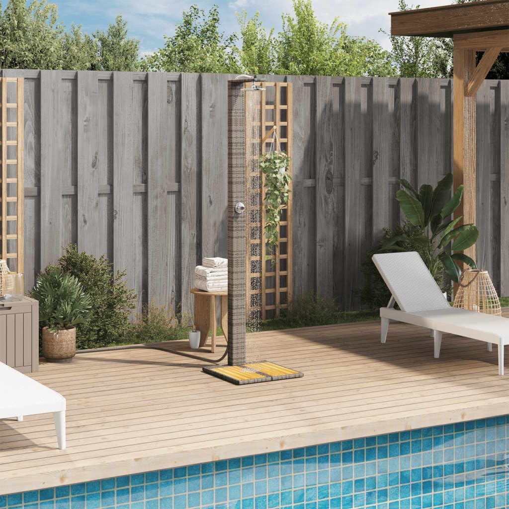 Gartendusche mit Lattenboden Drehbarer Duschstrahl Grau 50x55x224 cm Poly Rattan und Akazienholz Gra