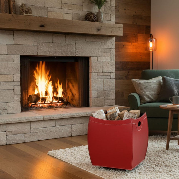 LIMAC Design BOTTE Kaminholzkorb aus Leder, holzkorb für kaminholz Modern und Design, Brennholzkorb