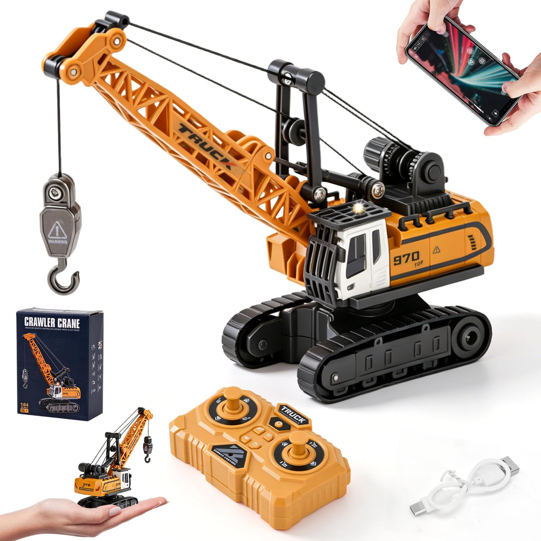 Mini Kran Spielzeug, 1:64 RC Kranfahrzeug mit APP-Steuerung &amp; 2,4GHz Fernbedienung, Ausfahrbarem Kra
