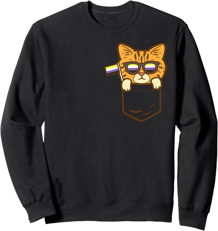Kitten Purride Cat Pocket LGBTQ Non-Binary Flag Genderqueer Sweatshirt