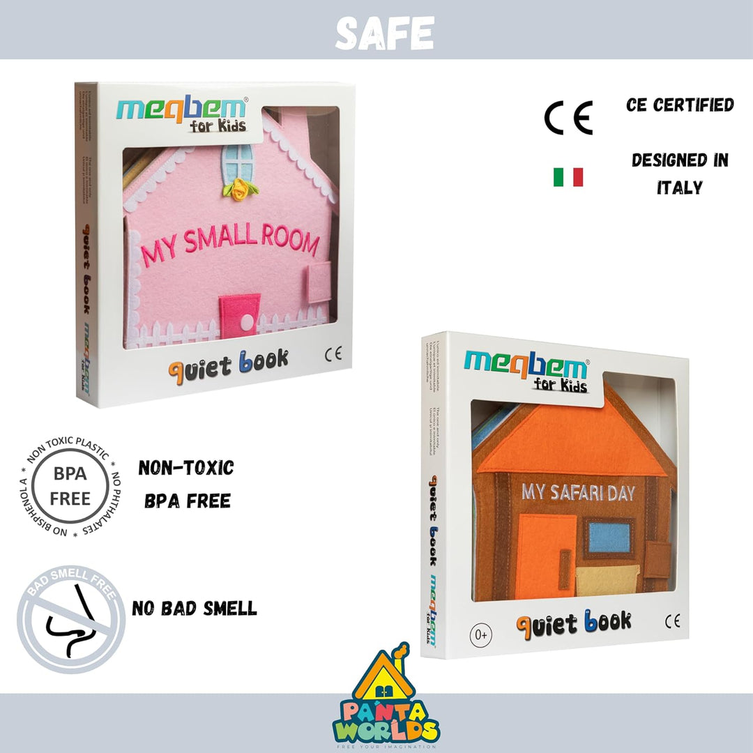 Meqbem® PANTAWORLDS® | Quiet Book | Pädagogisches Sensorisches Stoffbuch | Montessori Spielzeug ab 1