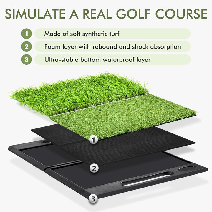 Golf Abschlagmatte 53.5 x 40 cm, Faltbare Golf-Schlagmatte, Tragbare Golf-Übungsmatte, Golf Übungsma
