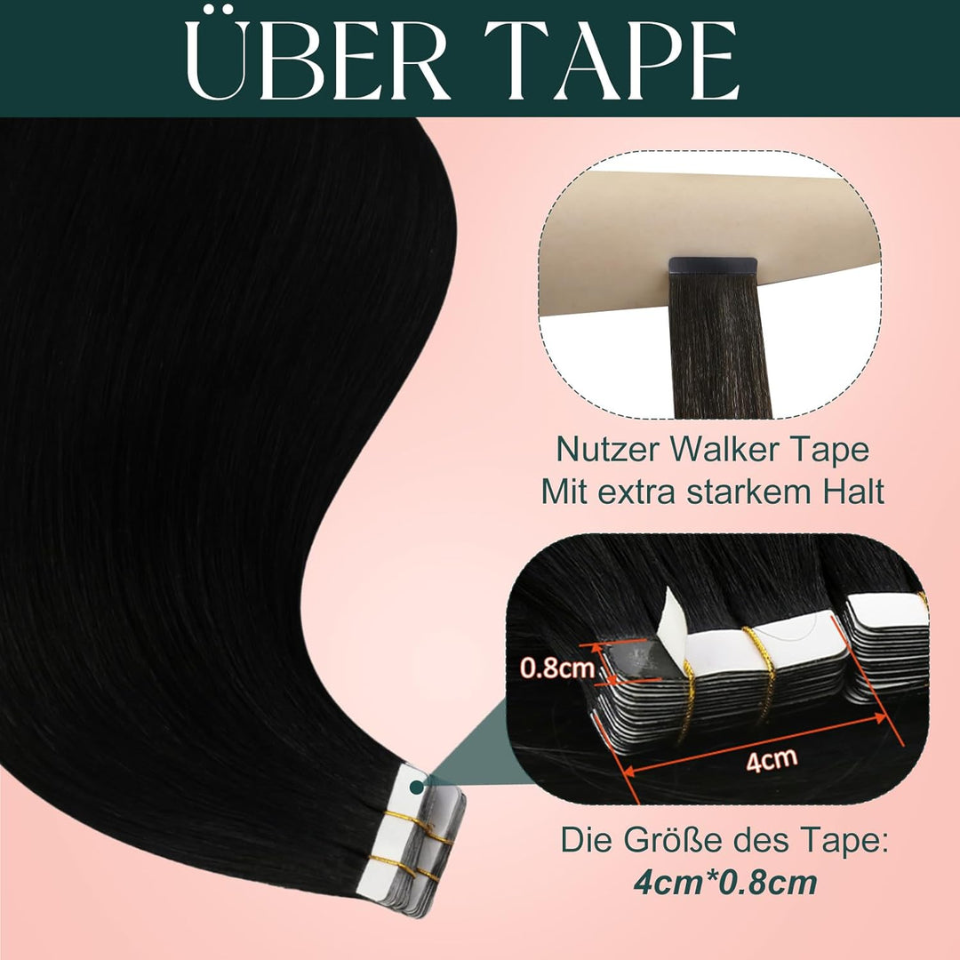 Easyouth Tape in Extension Echthaar Schwarz Tape in Haarverlangerung Remy Tape in Haar Extensions Fa