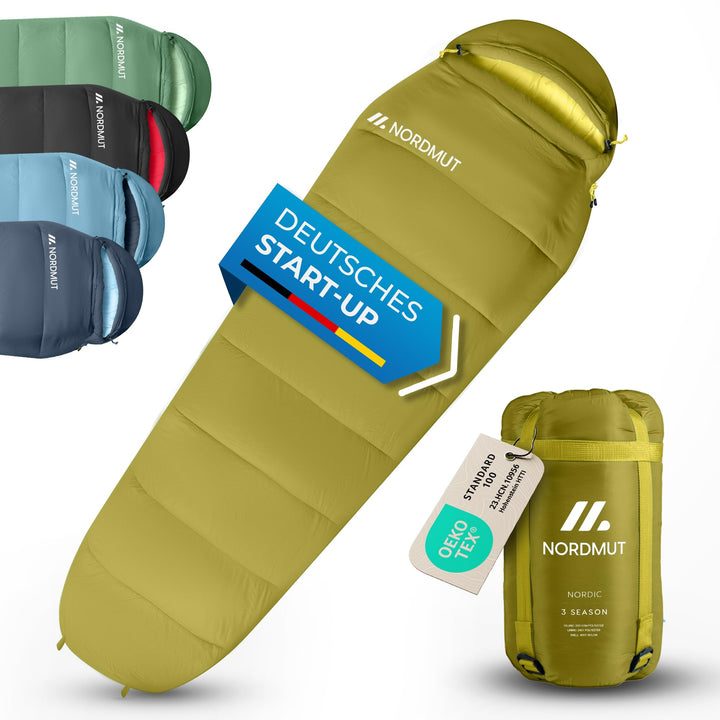 NORDMUT® Schlafsack Erwachsene – kleines Packmass & Ultraleicht (900/1500g) – 3-Jahreszeiten (250 GS
