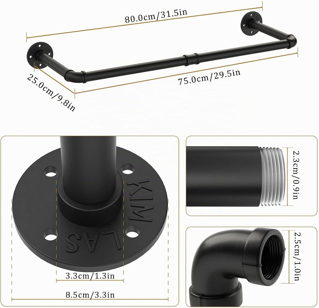 Yawinhe Kleiderstangen für die Wand, 80cm industrieller Rohr-Kleiderständer zur Wandmontage, Platzsp