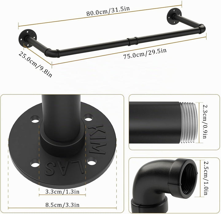 Yawinhe Kleiderstangen für die Wand, 80cm industrieller Rohr-Kleiderständer zur Wandmontage, Platzsp