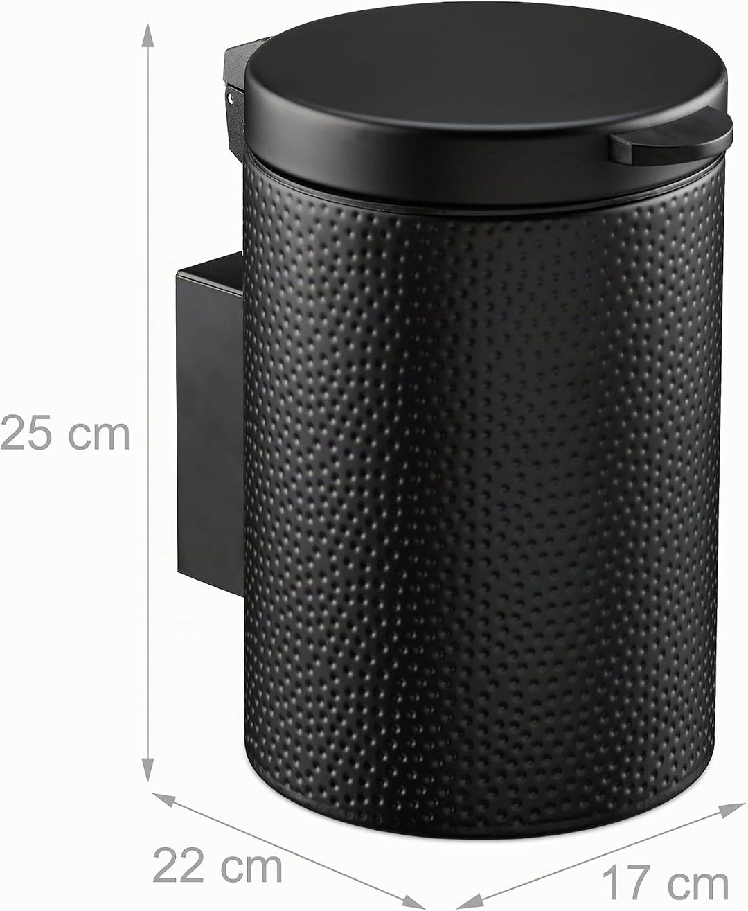Relaxdays Kosmetikeimer Wandmontage, 3 Liter, Absenkautomatik, Inneneimer, Metall, runder Badezimmer