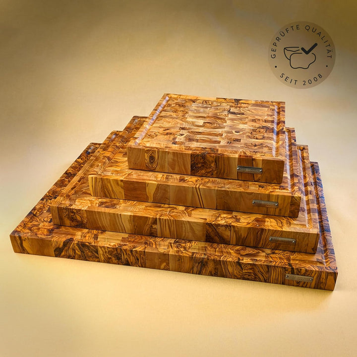 DAS OLIVENHOLZBRETT® Exklusives Mosaik Schneidebrett Mit Saftrille / Hirnholzbrett Aus Olivenholz /