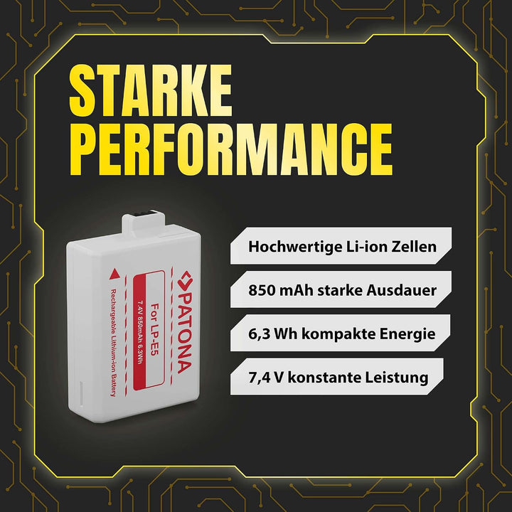PATONA 2X Akku Ersatz für Canon LP-E5 LPE5 Battery Pack 850mAh 7.4V 6.3Wh | Ersatzakku für EOS Rebel