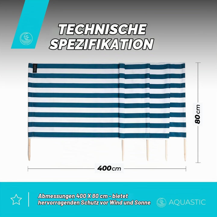 AQUASTIC WINDSCREEN Windschutz Strand 10m in Blau|Marinblau ist Perfekt für Seen und das Meer Strapa