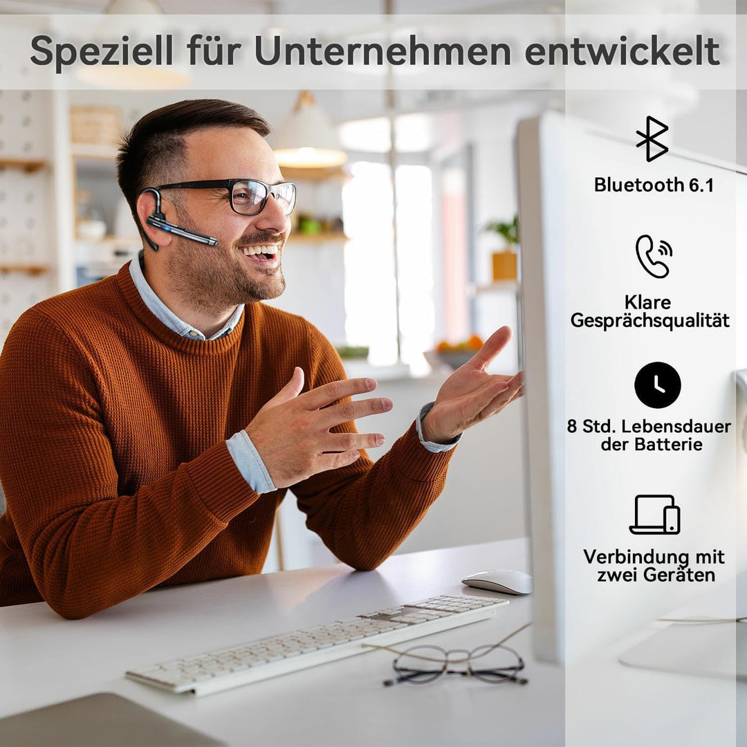 Bluetooth Headset mit Mikrofon, In Ear Freisprech Handy Kabellos Kopfhörer mit LED Ladebox für Autof