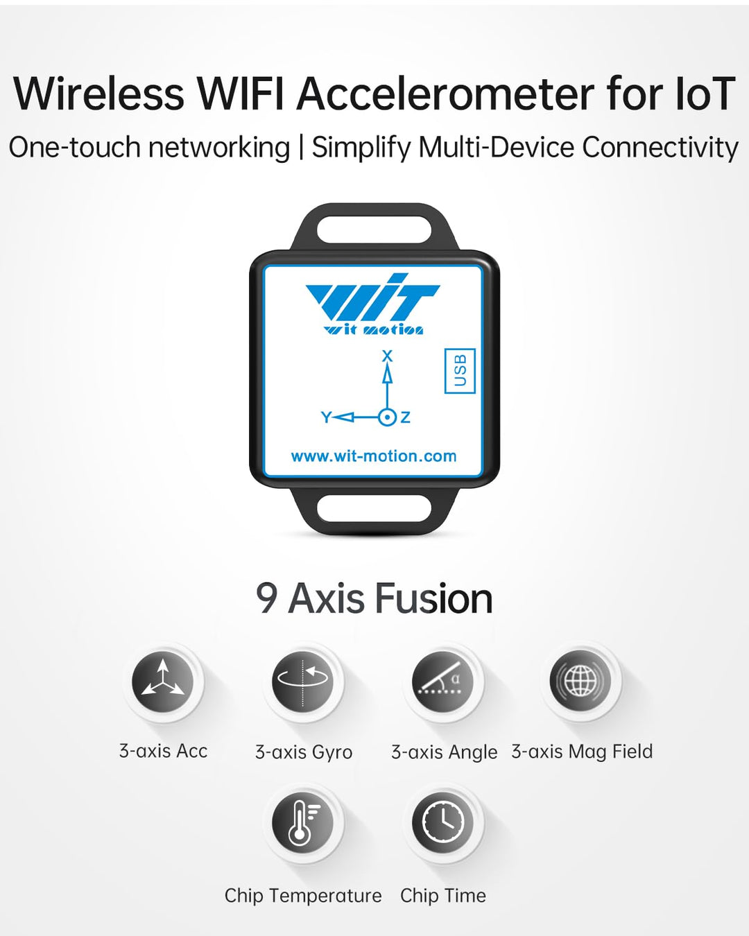 WitMotion WT901WIFI Generation 3 9-Achsen-Beschleunigungsmesser, 3-Achsen-Winkelgeschwindigkeit+ Bes