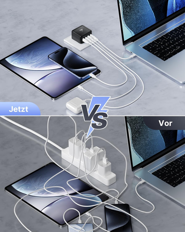 USB Ladegerät, 40W 4-Port USB C Ladegerät iPhone 15 Schnellladeblock USB C Adapter Dual Port PD+QC W