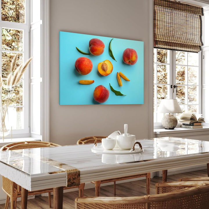 wandmotiv24 Obst & Gemüse als Leinwandbild, 40x30cm, Querformat, Pfirsisch, Früchte, Küche, Lebensmi