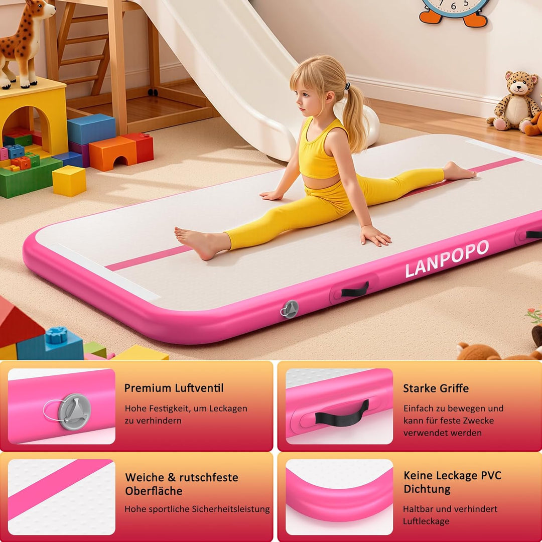 Airtrack Gymnastikmatte – Aufblasbare Turnmatte 2M/3M/4M/5M in Pink, Luftdicht, Weich aber Stabil, E