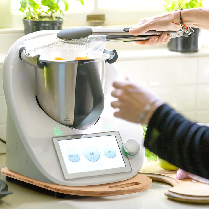 Gleitbrett für Thermomix TM6 / TM5, Holz Brett mit Rollen, Gleitbrett Zubehör mit Handgriff, Rollbre