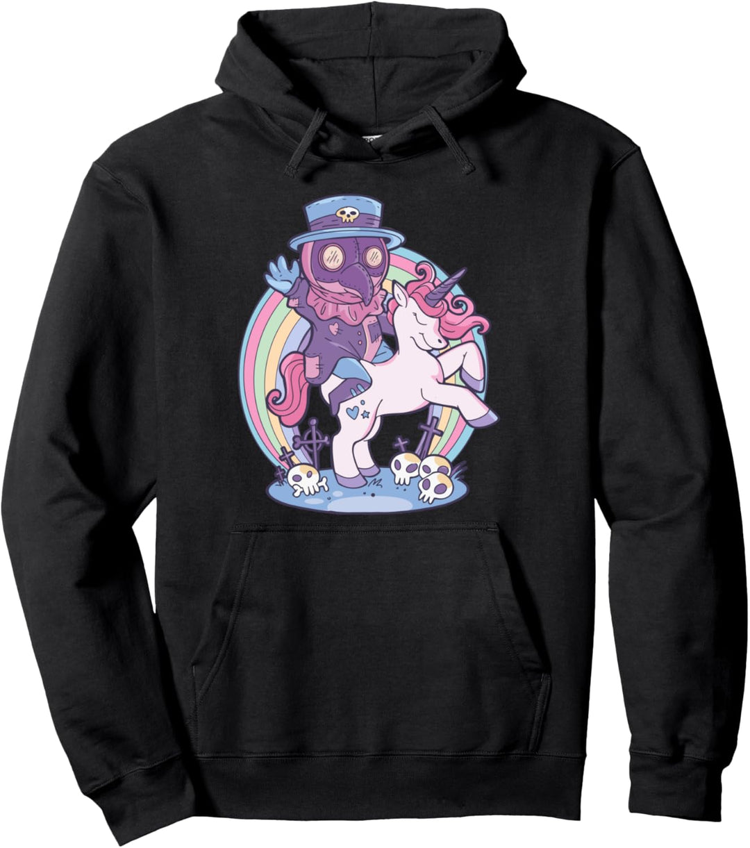 Pastell Goth Soft Goth Emo Ein Pest Doktor reitet ein Einhorn Pullover Hoodie