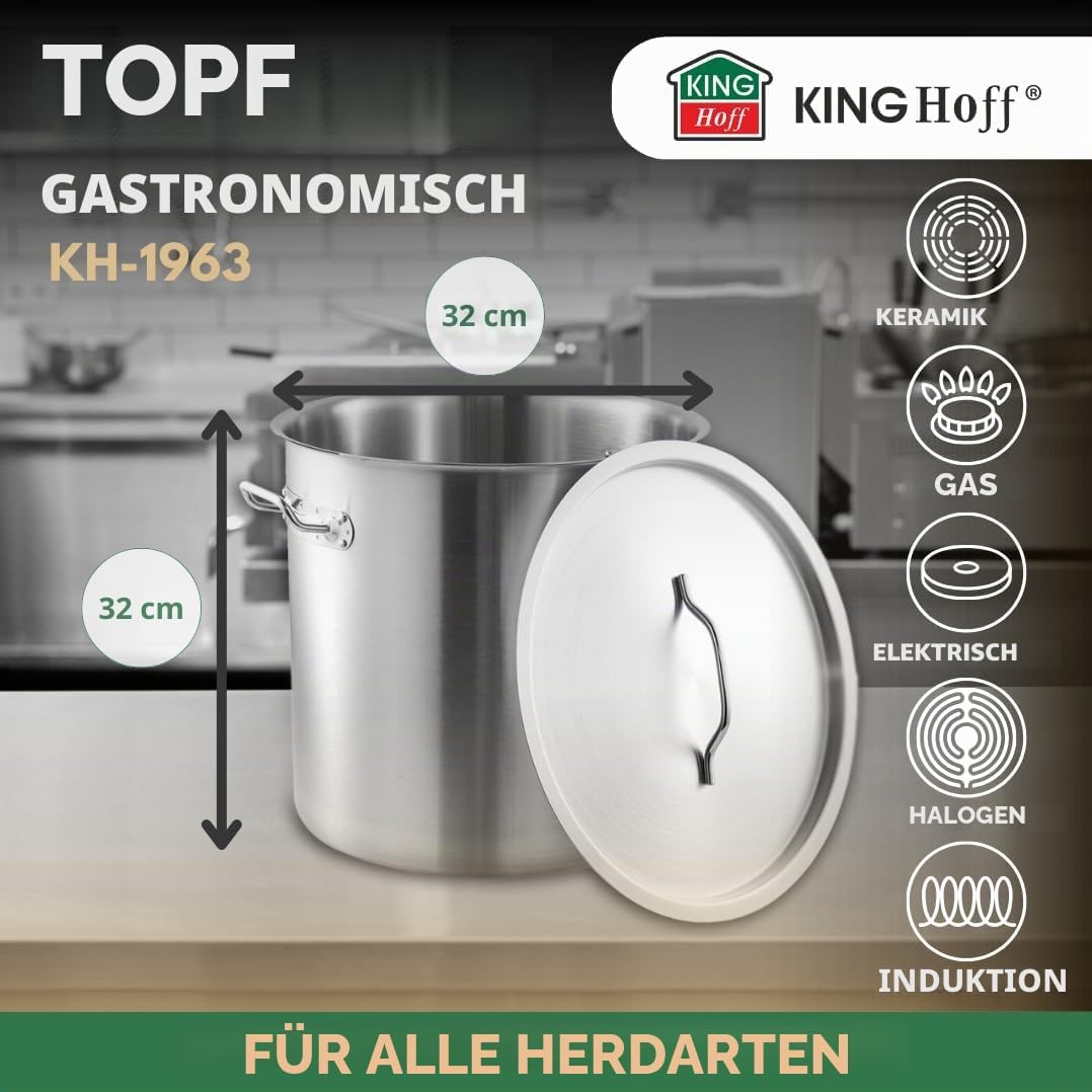 Gastronomischer Topf Kochtopf 32 cm 25L EdelstahL Kinghoff KH-1963