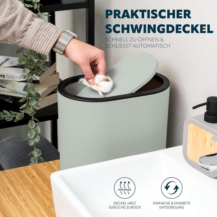 eluno ovaler Kosmetikeimer mit gummierter Softtouch-Oberfläche, Schwingdeckel & Schutzpads gegen Kra