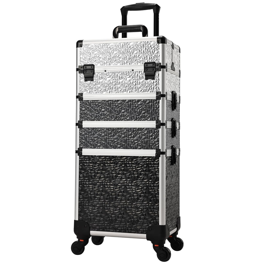 Kosmetik Trolley 4 in 1 Kosmetikkoffer Trolley Make up Koffer Gross Friseurkoffer mit Rollen Schmink