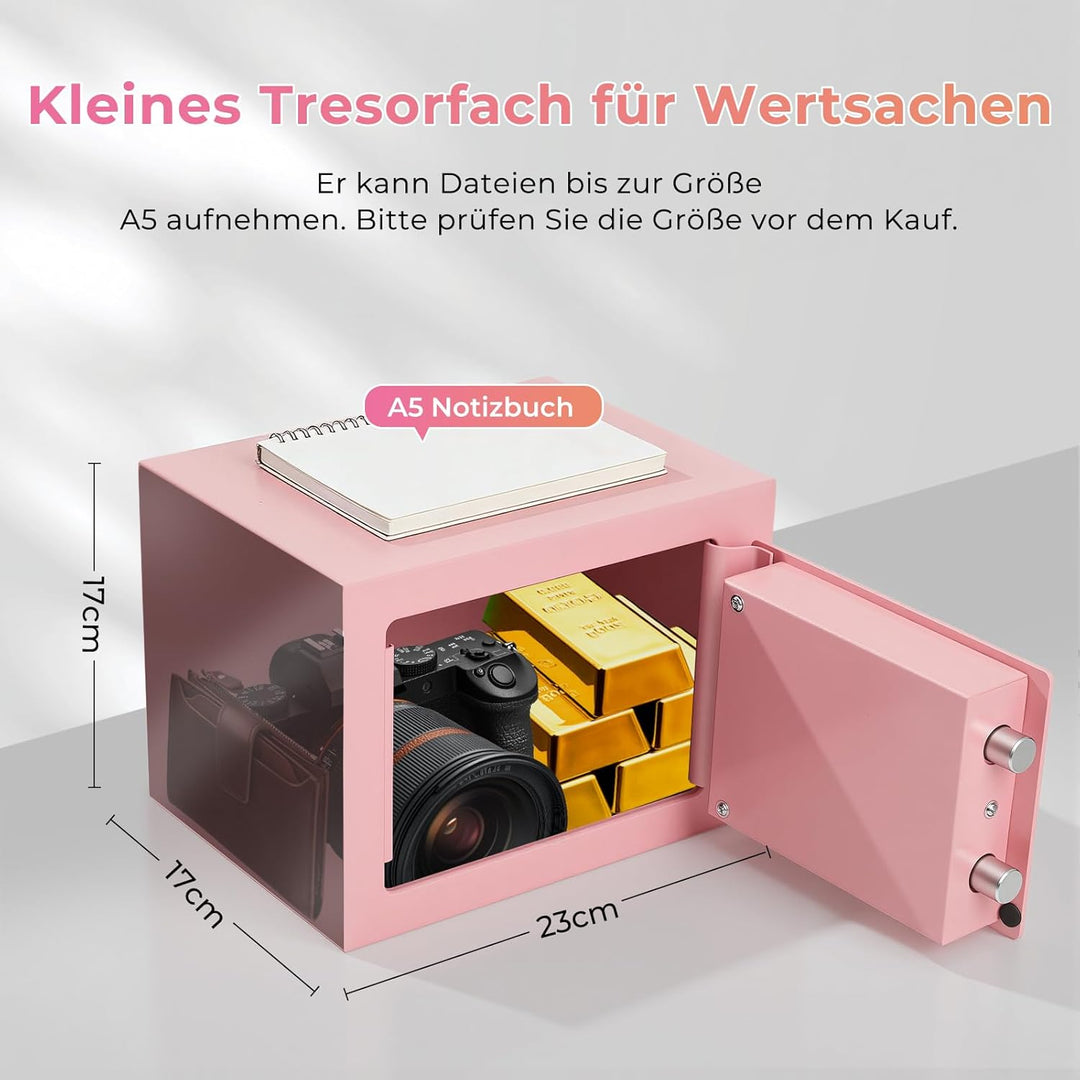 Safe Tresor mit 3 Schlüssel, 23x17x17cm Tresor für Zuhause, Kleine Möbeltresor für Bargeld, Schmuck