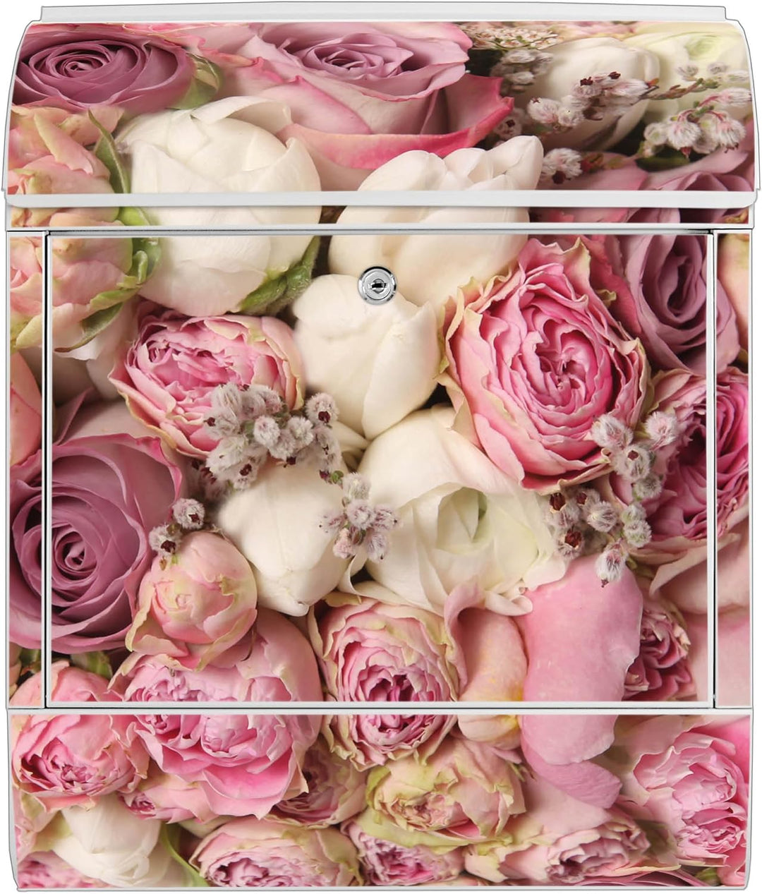 banjado® Design Briefkasten mit Motiv Strauss Rosen 39x47x14cm & 2 Schlüssel - Briefkasten Stahl wei