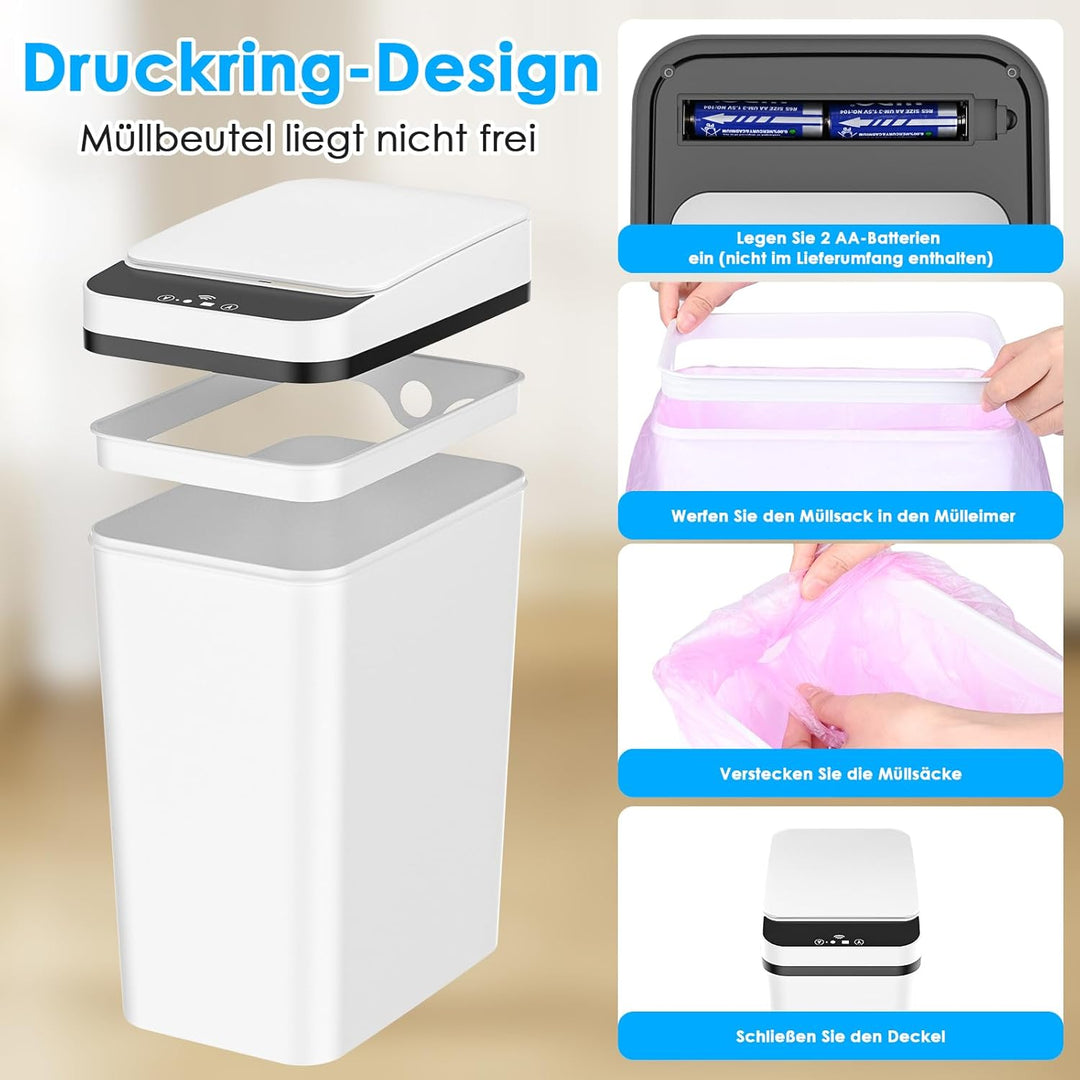 Dreamhigh® 2er Set Mülleimer Mit Sensor, 15L & 12L Elektrischer Mülleimer Mit Automatischem Deckel,