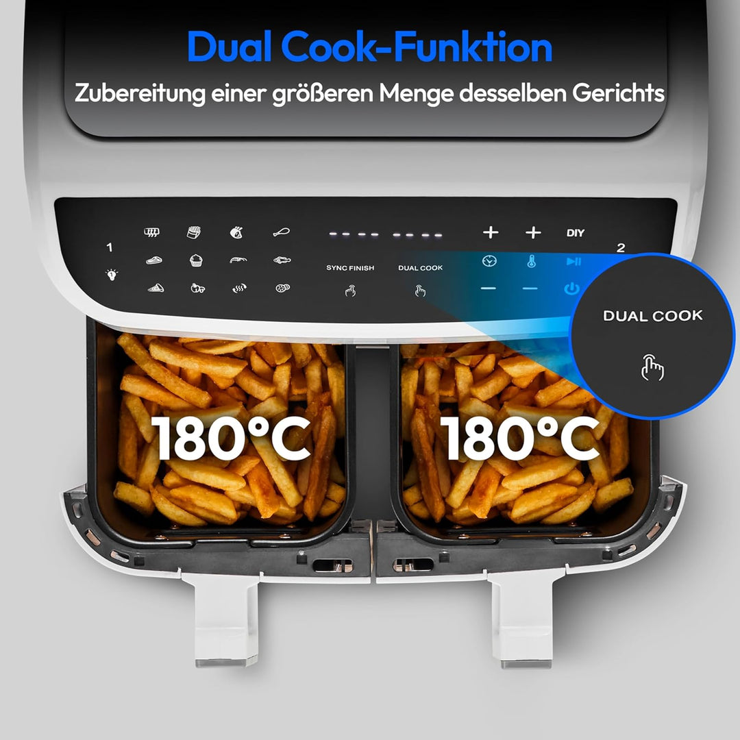 MEDION P20 XXL Heissluftfritteuse mit 2 Kammern (8,7 Liter, Airfryer, 2.600 Watt, Doppelkammer, 10 A