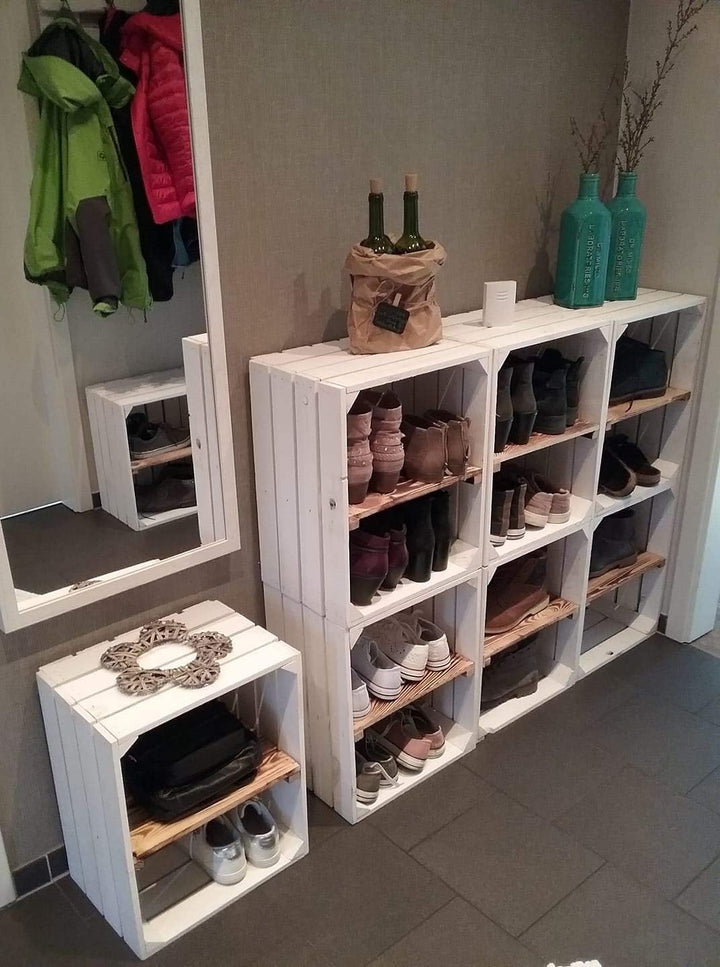 9er Set Neue weisse/Weisse Obstkiste mit Einlegeboden/Zwischenbrett in geflammt Quer 50cm x 40cm x 3