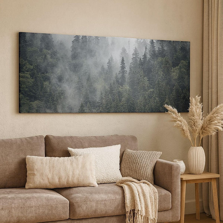 Panorama Bilder auf Leinwand 100x40cm Leinwandbild mit Rahmen Wald Baum Natur Gross Wanddeko Bild Sc