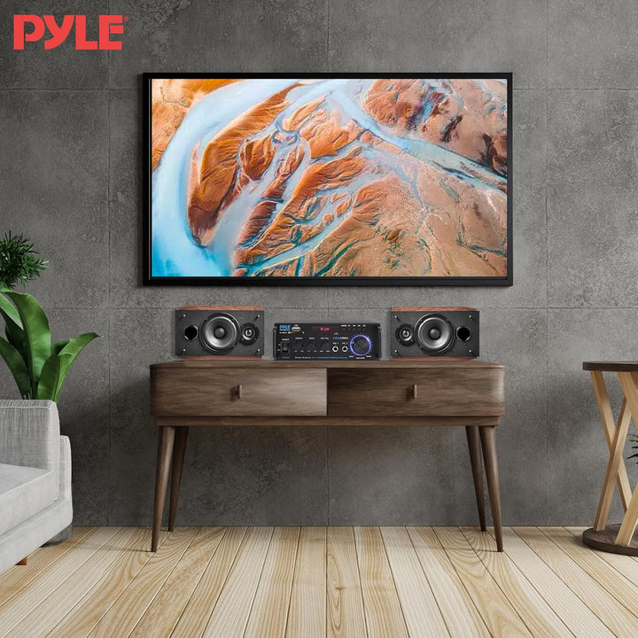 Pyle Bluetooth Verstärker, 200W – 2 Kanal Amplifier mit USB/SD/FM, Mikrofon & RCA, HiFi-Verstärker m