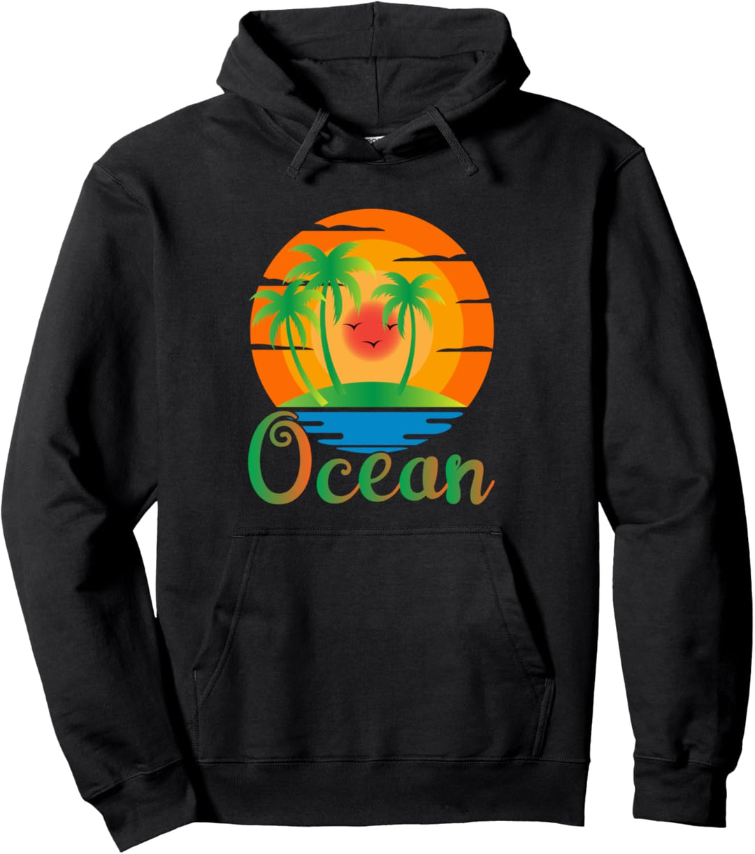 Beach Vacation Caribbean Vacation Palm Tree Beach Themed Pullover Hoodie