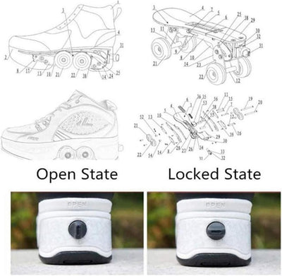 Schuhe mit Rollen LED Leuchtend Skates 4-Rad Verstellbare Rollschuhe Verstecktes Rad für Laufsportsc