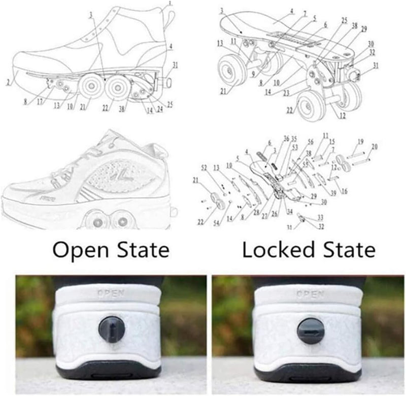 Schuhe mit Rollen LED Leuchtend Skates 4-Rad Verstellbare Rollschuhe Verstecktes Rad für Laufsportsc