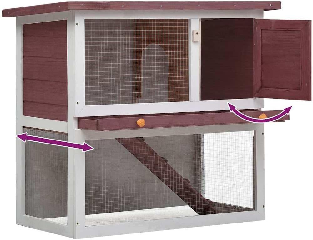 vidaXL Holz Kaninchenstall 1 Tür Braun Hasenstall Kaninchenkäfig Hasenkäfig Braun und Weiss, Braun u